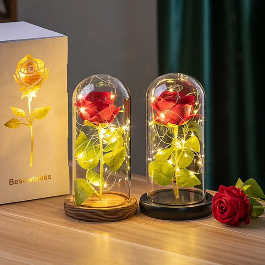 Fleurs de Rose Artificielles Éternelles avec Lumière LED